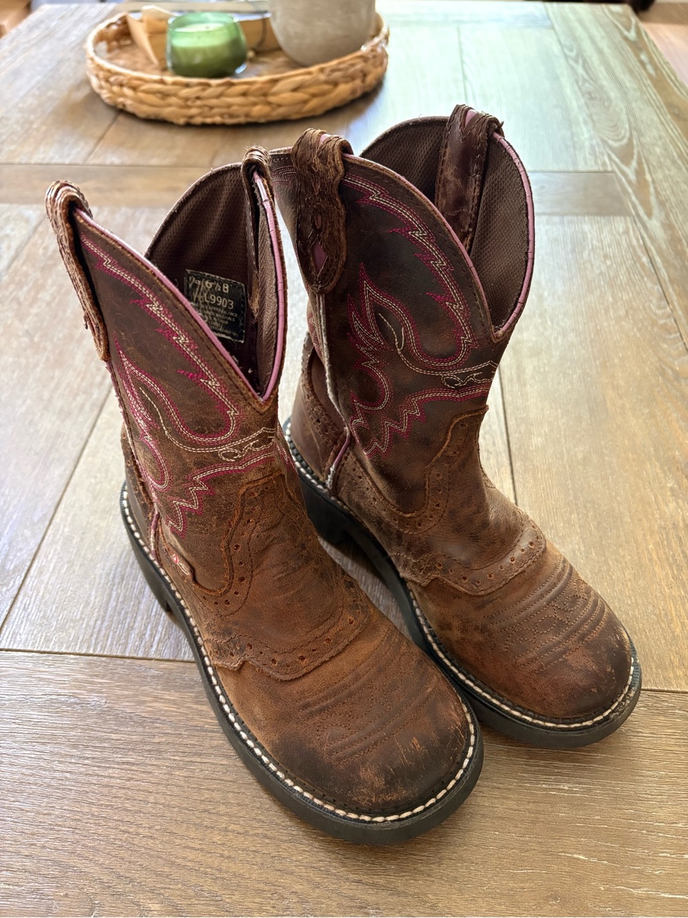 Justin Gypsy L9903 Cowboy Boots Womens 6.5 B Brown Pink Western Leather